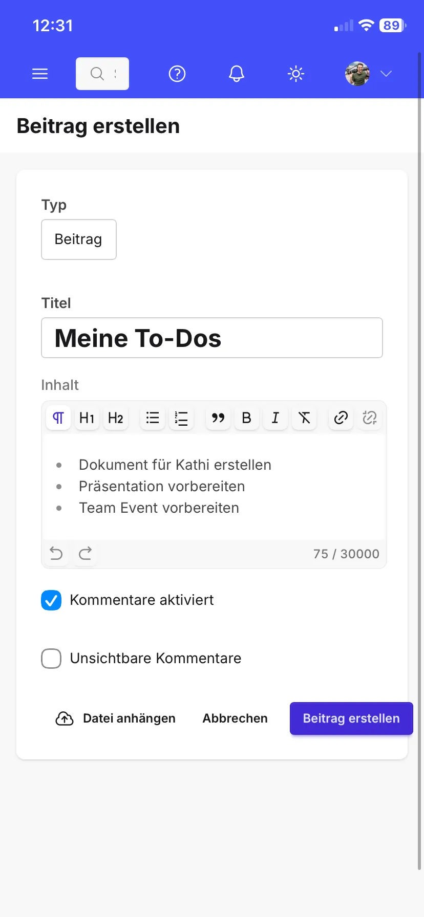 klaris PWA - Unterwegs posten